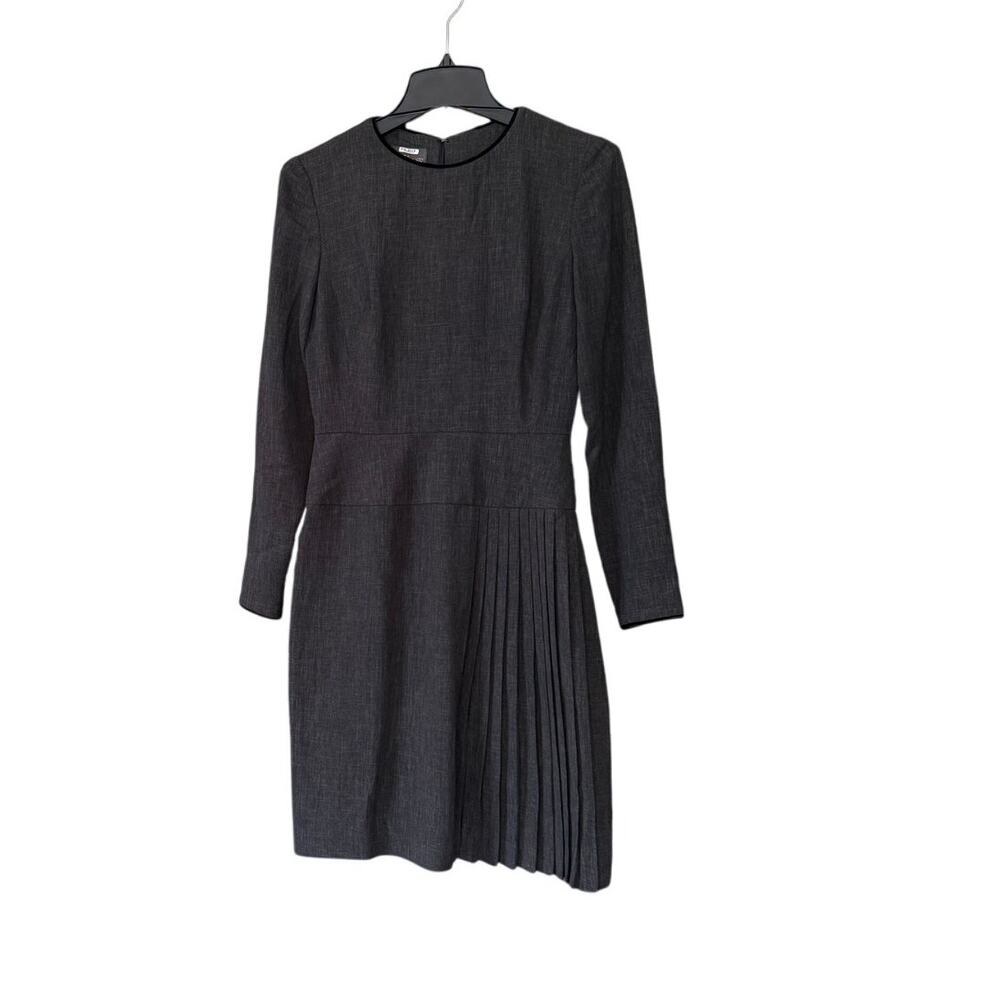 KAY UNGER Black Dress Womens  plaid side Knee-Length silky Long Sleeve sz 2